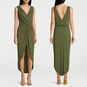 NWT MISA Los Angeles Leza Olive Green  V-Neck‎ Twist Front Maxi Dress Size S